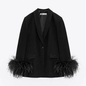 FEATHER TRIM POCKET BLAZER [NWT]